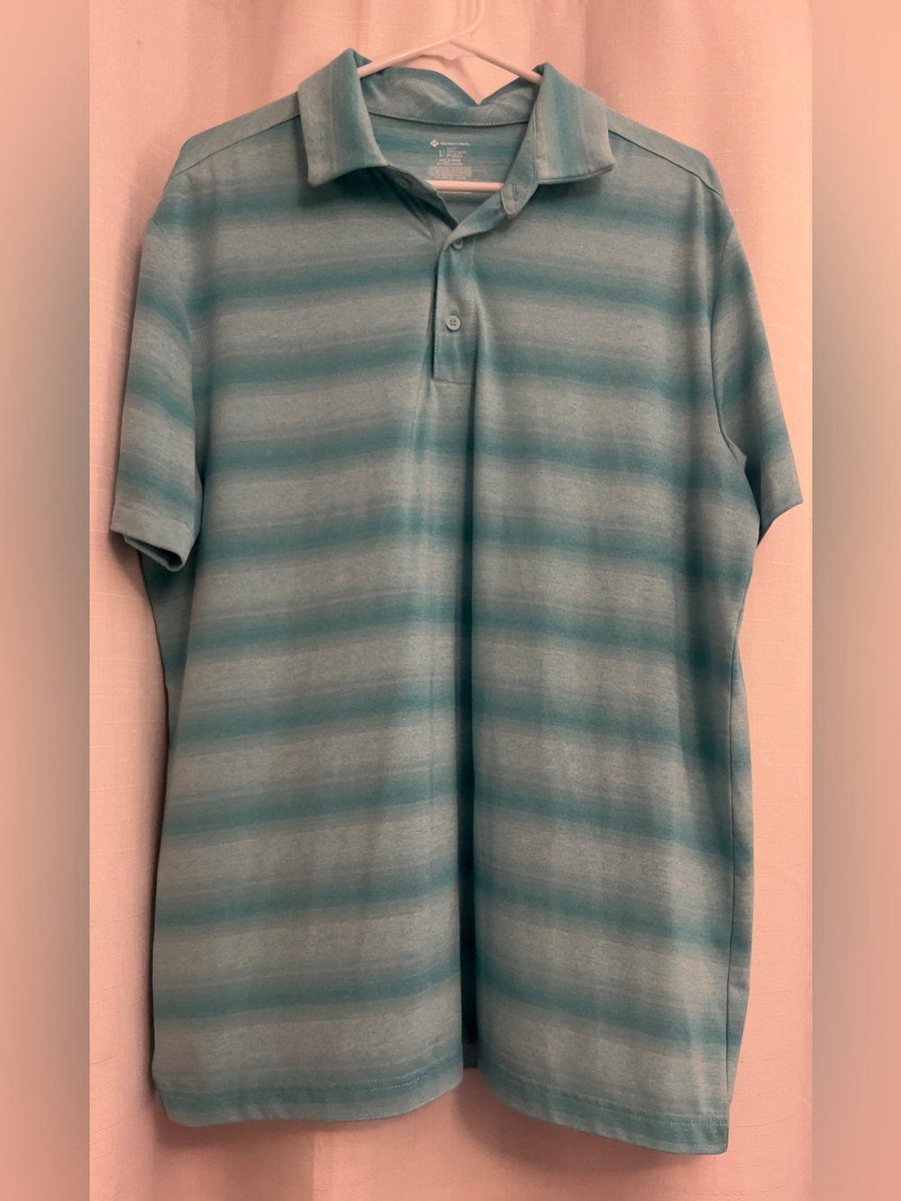 Members Mark Men's Aqua Striped Polo Shirt Size Large Active Performance